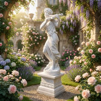 Statue de fille jouant du violon en marbre blanc naturel sculpté à la main, sculpture de dame jouant du violon avec socle en colonne