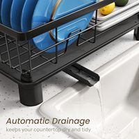 Égouttoir à vaisselle en acier inoxydable avec porte-ustensiles et bac de drainage pour l'organisation et le rangement de la cuisine
