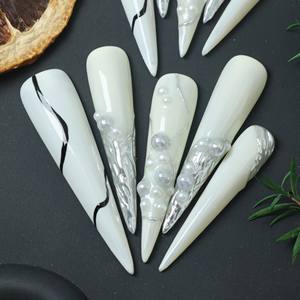 Uñas postizas de lujo con gotas de agua acrílicas rosas, cobertura completa, hechas a mano, con pedrería dibujada a mano, precio de fábrica. - Product Image 1