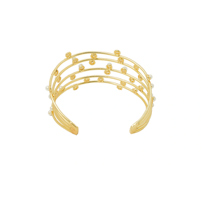 Stylish Gold Plated Pearl <b>Bangle</b> <b>Bracelet</b> Adjustable Open Cuff for Women Party Wear - Product Image 3