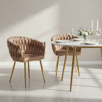 Chaise de salle à manger moderne en velours doré rembourrée avec pieds en métal pour la maison, le bureau, la salle à manger, l'appartement