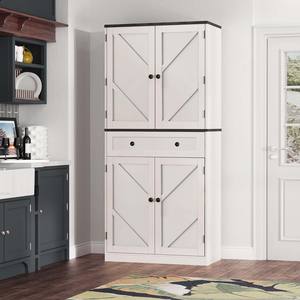 Armoire de <span class=keywords><strong>cuisine</strong></span> de style campagnard, niche pour <span class=keywords><strong>micro</strong></span>-ondes, buffet avec portes supérieures, tiroir central, étagères inférieures extractibles - Product Image 1