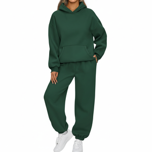 Chándal de chándal de gran tamaño de algodón liso personalizado OEM, conjunto de 2 piezas, Sudadera con capucha y pantalón para mujer - Product Image 1