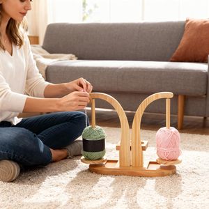 Wooden Yarn Spool Holder Rotating <b>Desktop</b> <b>Stand</b> Solid Wood Oval Shape For Needlework Craft Storage - Product Image 1