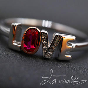 แหวนวินเทจสีขาวสังเคราะห์คอรันดัมฝังหยกสีแดงชุดตอบโต้ - Product Image 2