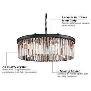 American Design Chandelier <b>Lamp</b> Home Hotel Black Round <b>Large</b> K9 Crystal Chandeliers Lighting - Product Image 4