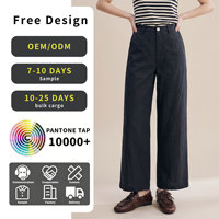 Vêtements pour femmes en gros directement de l'usine, veste en lin bleu foncé, pantalon droit taille haute d'été, personnalisable OEM ODM
