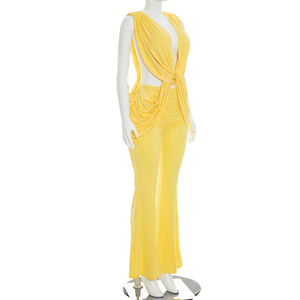 Viviblook J26JP194 Mono de verano para mujer, nuevo, de color sólido, informal, sexy, sin mangas, con capas cruzadas y cuello bajo - Product Image 2