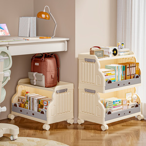 <b>Childrens</b> Bookshelf Multi Tier Storage Rack With Wheels For Toys Books Organizing Kids Room Decorative <b>Shelf</b> - Product Image 4