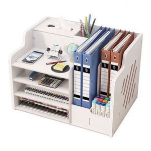 Organisateur de bureau multifonctionnel en bois à 4 niveaux, boîte de rangement pour fournitures, plateau à lettres, tiroir portable - Product Image 1