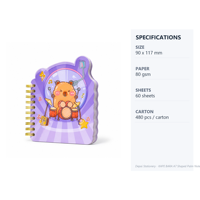 Carnet à spirale A7 découpé au laser Capybara 80 g/m² 60 feuilles pages intérieures colorées 4 motifs Kawaii Papeterie de poche pour enfants Vente en gros