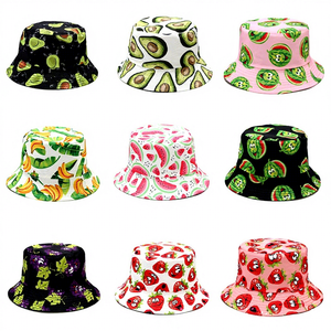 Sombrero de Pescador Reversible de Moda 2026 con Estampado Personalizado de Frutas, 100% Poliéster, Protección Solar para Exteriores - Product Image 1