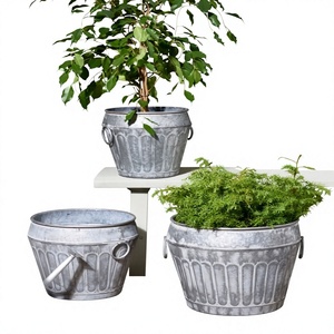 Wholesale Creative Galvanized Metal Urn Planter Set Of 3 Vintage Garden <b>Flower</b> Pots Outdoor Indoor Home Decor Supplier On Sale - Product Image 1