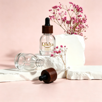 Flacon compte-gouttes rond en verre de luxe 30ml 50ml, flacon vide transparent pour sérum et huile essentielle avec bouchon compte-gouttes en bois pour emballage cosmétique