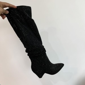 7CM Botin Tacon Rhinestone Custom Knee High Chunky Heel Knee Women's <b>Boots</b> for Sexy Ladies - Product Image 4