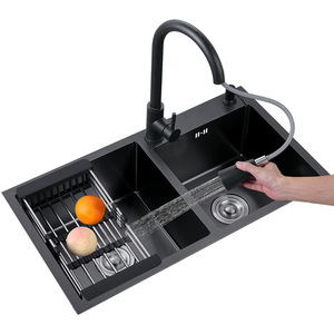 <span class=keywords><strong>Double</strong></span> bol <span class=keywords><strong>en</strong></span> acier inoxydable, fait sur mesure, lavage à la main, évier avec robinet, ferme - Product Image 2