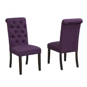 Ensemble de 2 chaises de salle à manger en tissu capitonné violet Db Leviton, pieds en bois massif, style farmhouse, meubles pour la maison - Product Image 4