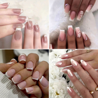 Faux ongles courts carrés blancs à pointe française en forme de cœur, 24 pièces, pour femmes, mariées, style Y2K