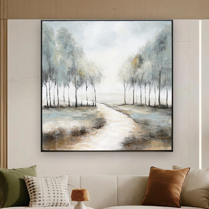 Decoración del Hogar, Arte Mural de Paisaje de Camino en un Bosque Brumoso, Pintura Abstracta Texturizada de Árboles, Pinturas al Óleo - Product Image 4