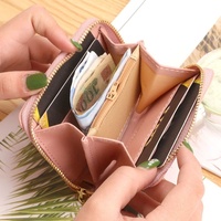 Dompet Pendek Bunga Lucu Baru Wanita Mini Rumbai Resleting PU Tahan Lama Multifungsi Tempat Koin