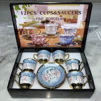 Ensemble de 12 tasses à café et soucoupes en porcelaine classique avec bordure dorée, écologiques, 200 ml, pour hôtel, cadeau de mariage, vente en gros
