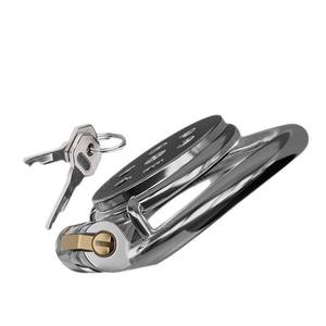 Ultra-Kleine Platte Kuisheid Slot Vogelkooi Opwindend Sm Seksspeeltje Voor Mannelijke Cb Lock Training Gebogen Snap Ring Lock Opsluiting Dildo - Product Image 1