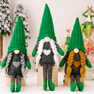 WOWEI Vert Tricoté Jambes Suspendues Chapeau Nain Sans Visage St. Patrick's Day Décoration Gnomes Peluche pour la Maison - Product Image 3