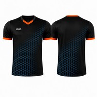Jersey Sepak Bola Sublimasi Custom Pola Heksagonal V-Neck Cepat Kering OEM Kaos Bola Grosir Tim