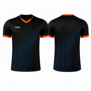 Jersey Sepak Bola Sublimasi Custom Pola Heksagonal V-Neck Cepat Kering OEM Kaos Bola Grosir Tim - Product Image 1