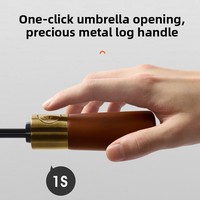 Parapluie d'affaires pour hommes, parapluie à poignée en bois semi-automatique 3 plis, revêtement noir, parapluie cadeau haut de gamme pour hôtel