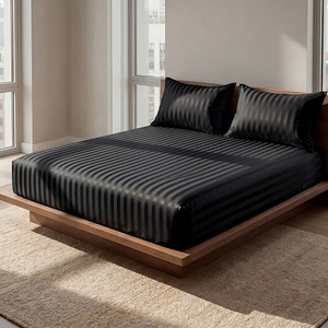 Juego de Ropa de Cama de Lujo ODM/<span class=keywords><strong>OM</strong></span>, Satén a Rayas Blanco, 4 en 1, Funda de Edredón de Poliéster Suave - Product Image 3