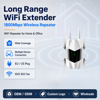 Repetidor Inalámbrico de Alta Velocidad 1800Mbps, Extensor de Rango WiFi de Doble Banda con 6 Antenas Externas para Hogar y Oficina, Enchufe EU/US