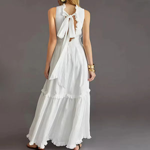 OEM Custom Linen Summer Dress for Women <strong>Bohemian</strong> <strong>Style</strong> with Lace Sleeveless Woven Pattern Fashionable and Casual for Ladies - Product Image 2