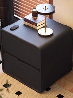 Table de chevet moderne et simple en cuir souple avec plateau en bois massif, 2 tiroirs, design anti-basculement, armoire de rangement écologique pour chambre à coucher