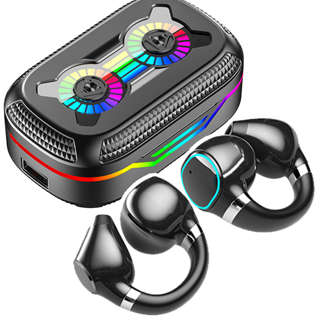 2025 Trending Products New Arrivals DX-11 Ear-clip Earphone TWS RGB Light Headphone Gaming Wireless Headset with Power Bank DX11