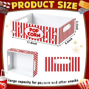 Caja de almacenamiento para palomitas de maíz, bandeja para aperitivos de fiesta a rayas rojas y blancas con asa para noche de cine, para guardar palomitas de maíz, dulces y bebidas - Product Image 5