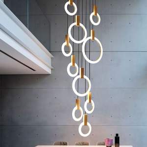 Staircase <b>Decorative</b> Linear Rings Chandelier Glass Crystal Gold Modern Circles Ceiling Pendant <b>Light</b> - Product Image 3