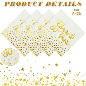 กระดาษเช็ดปากค็อกเทลทรงสี่เหลี่ยมพิมพ์ลายทองคำฉลองครบรอบ 50 ปี พร้อมโลโก้สั่งทำ ผลิตจากเยื่อไม้บริสุทธิ์ ใช้แล้วทิ้ง จำหน่ายแบบยกแพ็ค - Product Image 2