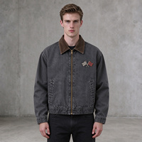 Veste de travail en denim Detroit personnalisée pour homme, broderie Motorsport, effet délavé vintage