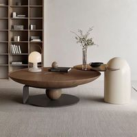 Modernes Italienisches Rundes Couchtisch-Set Walnussholz & Metallgestell Luxuriöse Wohnzimmermöbel für Kleine Wohnungen