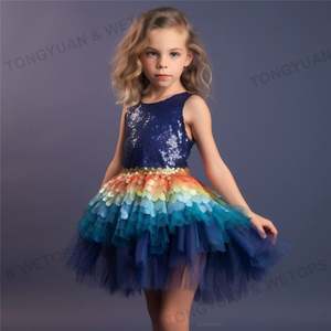 Mini <span class=keywords><strong>jupe</strong></span> à paillettes arc-en-ciel pour enfants au-dessus du genou pour filles en <span class=keywords><strong>bleu</strong></span> <span class=keywords><strong>marine</strong></span> - Product Image 2