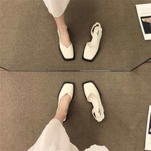 Women's Square Solid Color Sandals Summer New Model Fashionable French Korean Ultra-Feminine Flat Roman <b>Shoes</b> Waterproof - Product Image 2