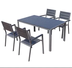 Gartenmöbel 5 Stück Kunststoff Holz Garten Terrassen tisch und Stühle Ess-Sets Rechteckige Tische