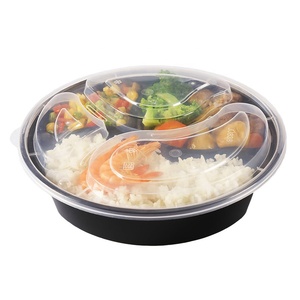 900มิลลิลิตรสีดำสีส้มรอบอาหารไมโครเวฟที่จะไป Takeaway ทิ้ง3ช่องพลาสติกจะออกกล่องภาชนะบรรจุอาหารอย่างรวดเร็ว - Product Image 3
