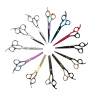 Ciseaux de coiffure en acier inoxydable pour droitiers, ciseaux plats de barbier, couleur multi-titane, outils de coiffure professionnels tranchants