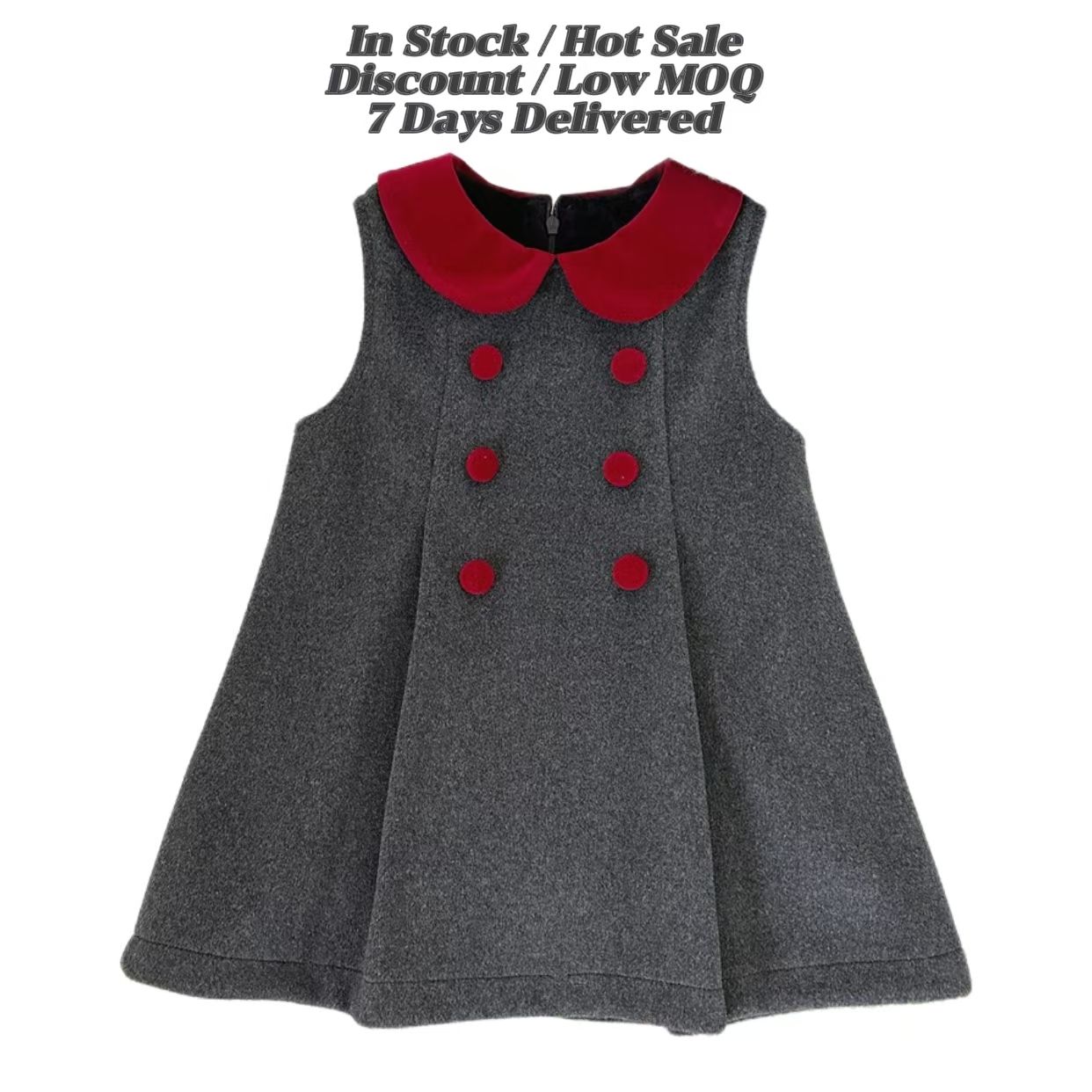 Luxury Tweed Wool Mix Fleece-Lined Sleeveless Vest Dress for Girls