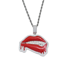 Grand pendentif lèvre rouge, bijoux hip-hop, accessoires sauvages et imposants pour boîte de nuit, pendentif bouche lèvre rouge avec salive. - Product Image 5