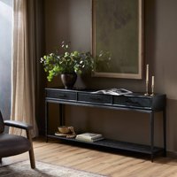 Table console contemporaine en bois massif artisanal de luxe avec rangement durable pour salon