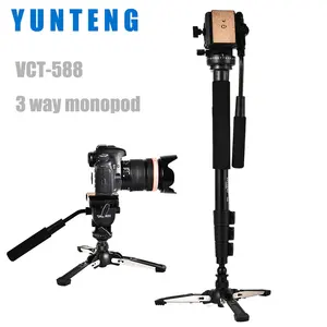 YUNTENG VCT-588 166cmカメラ用アルミニウム流体ヘッド一脚折りたたみ式三脚サポートベースフィート付きパンチルト流体ヘッド