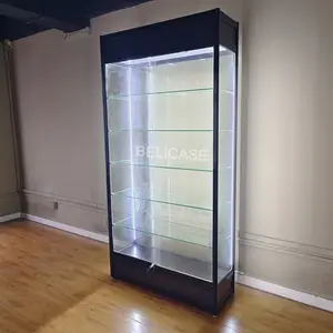 Vitrina de exhibición de vidrio con puertas correderas bloqueables, vitrina de pie con visión completa para productos de humo